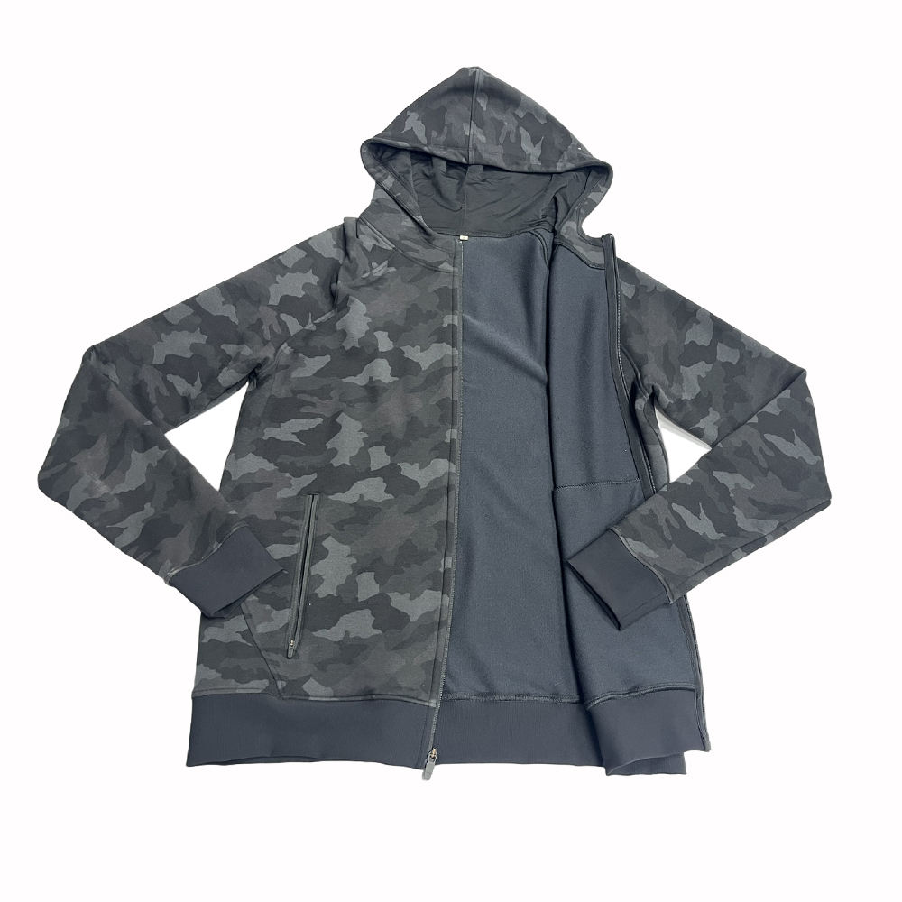 Custom zip hoodie manufactured by RIVON SPORTS for a private label brand