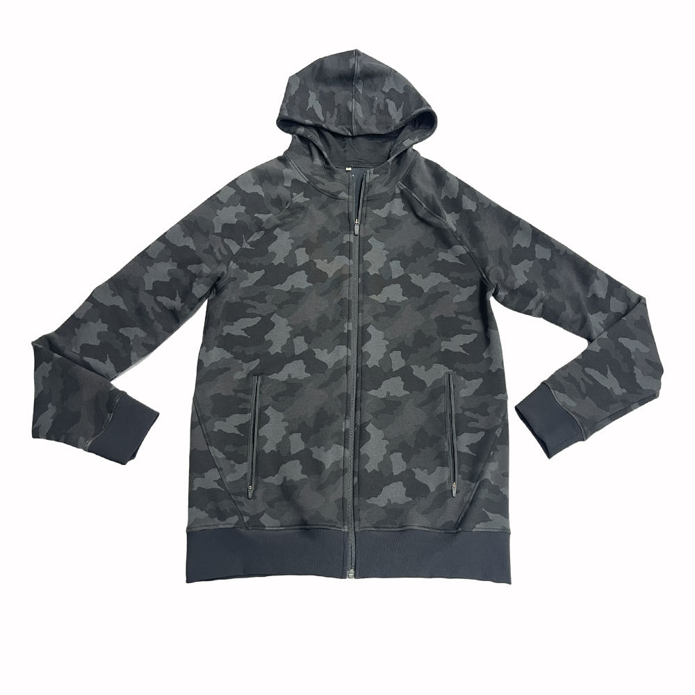 Custom camo zip jacket developed and manufactured in-house by RIVON SPORTS